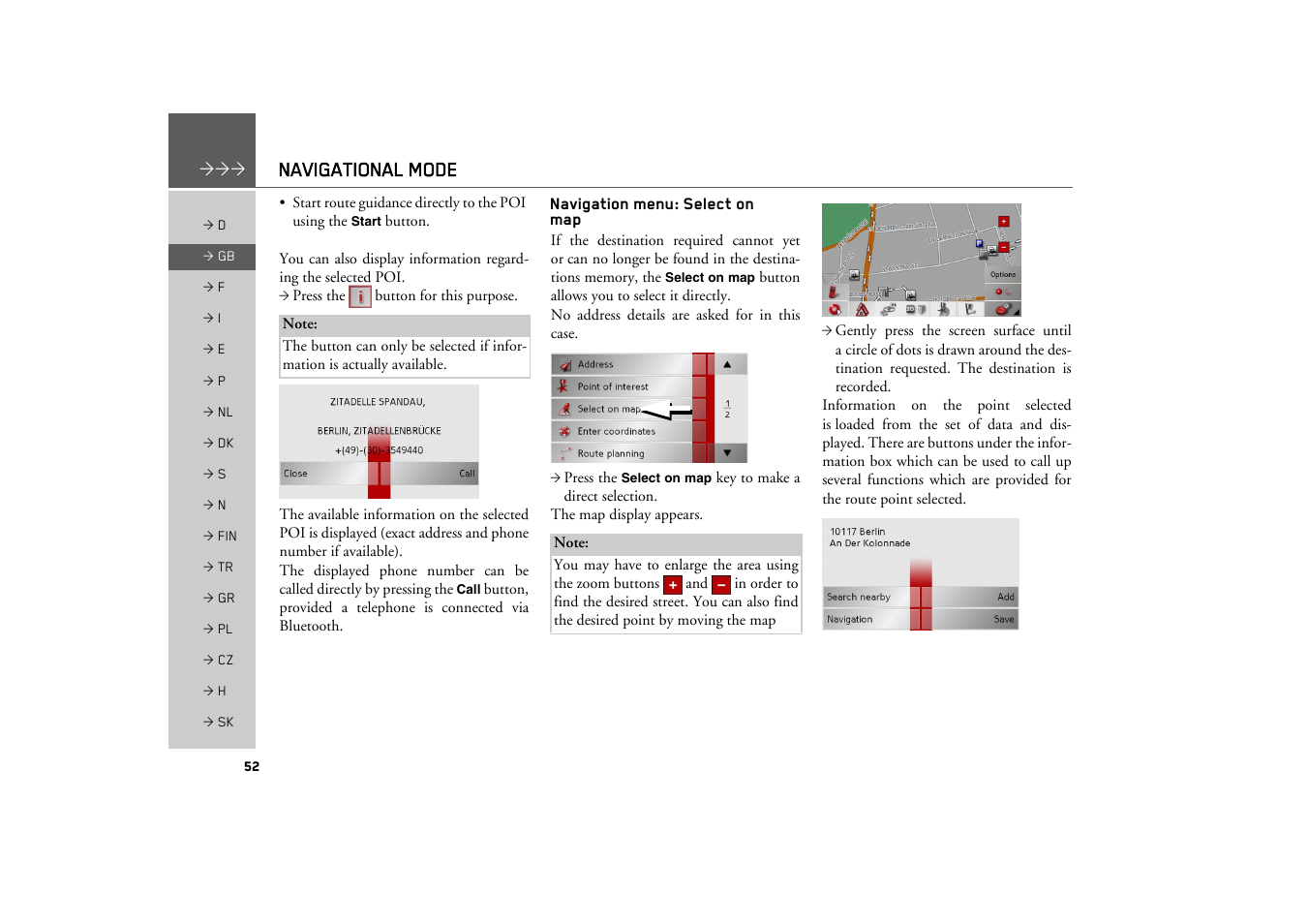 Navigation menu: select on map, See "navigation menu: select on map, Navigational mode | Becker TRAFFIC ASSIST Z200 User Manual | Page 52 / 117