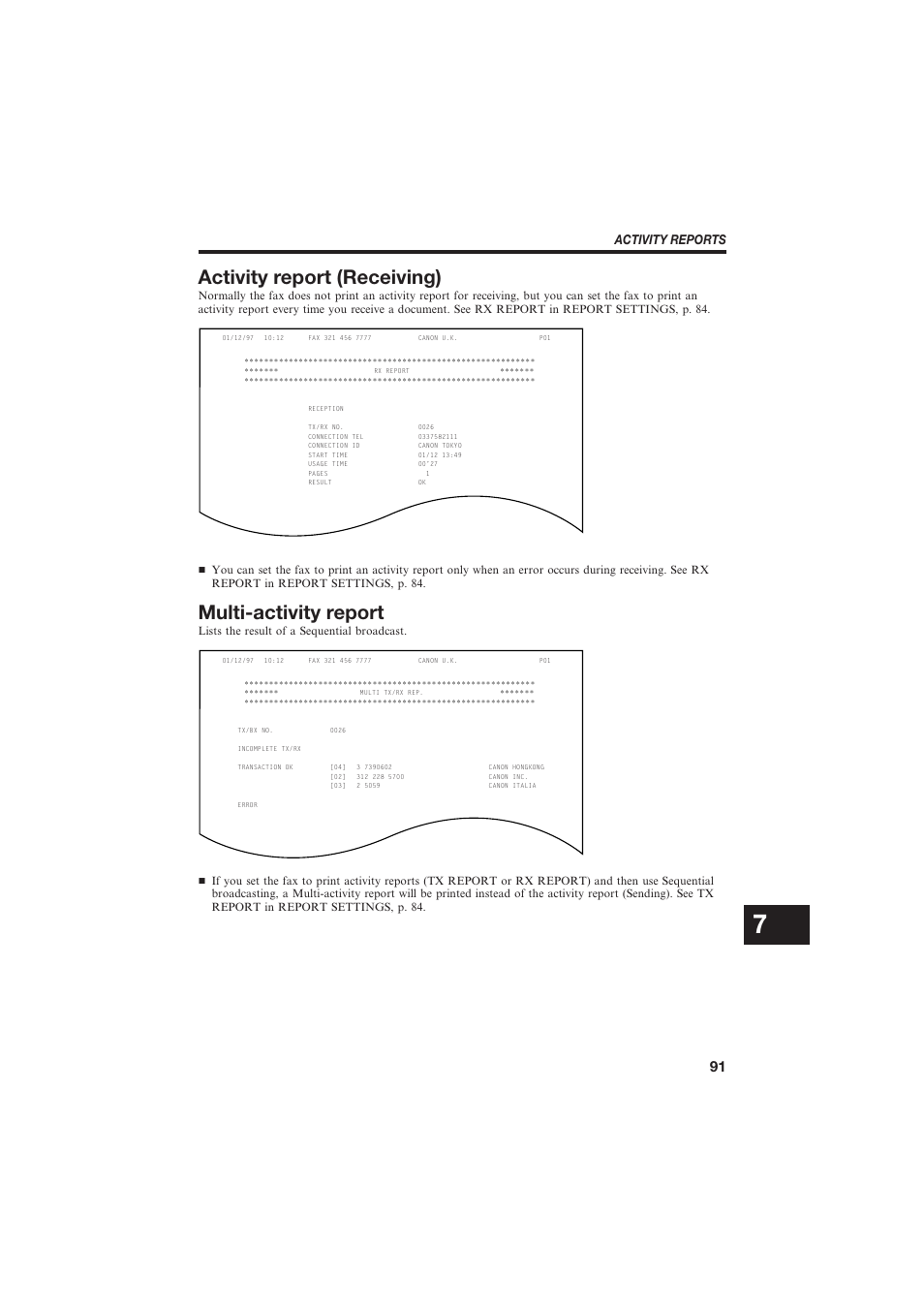 Activity report (receiving), Multi-activity report | Canon B150 User Manual | Page 103 / 138