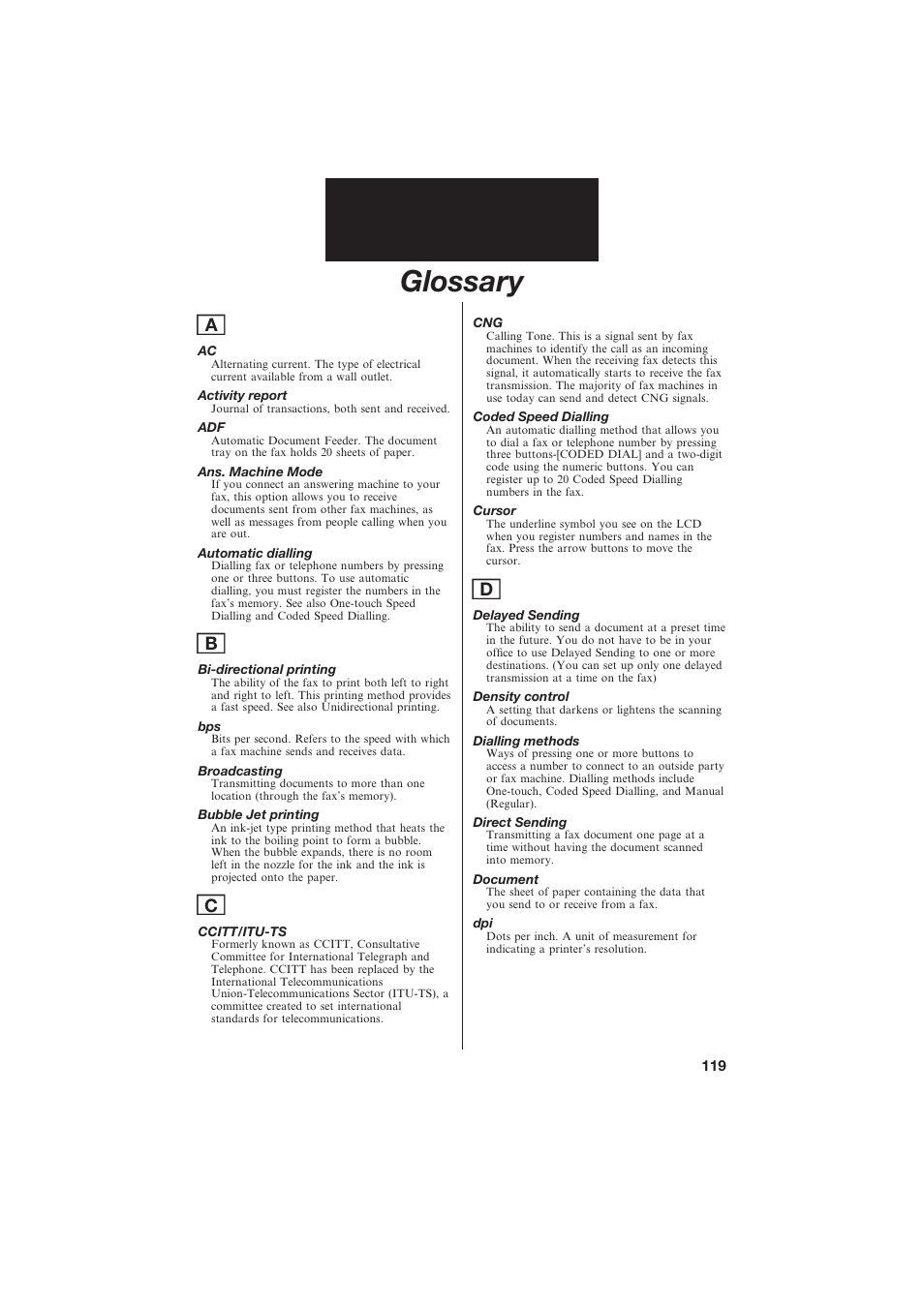 Glossary | Canon B150 User Manual | Page 131 / 138