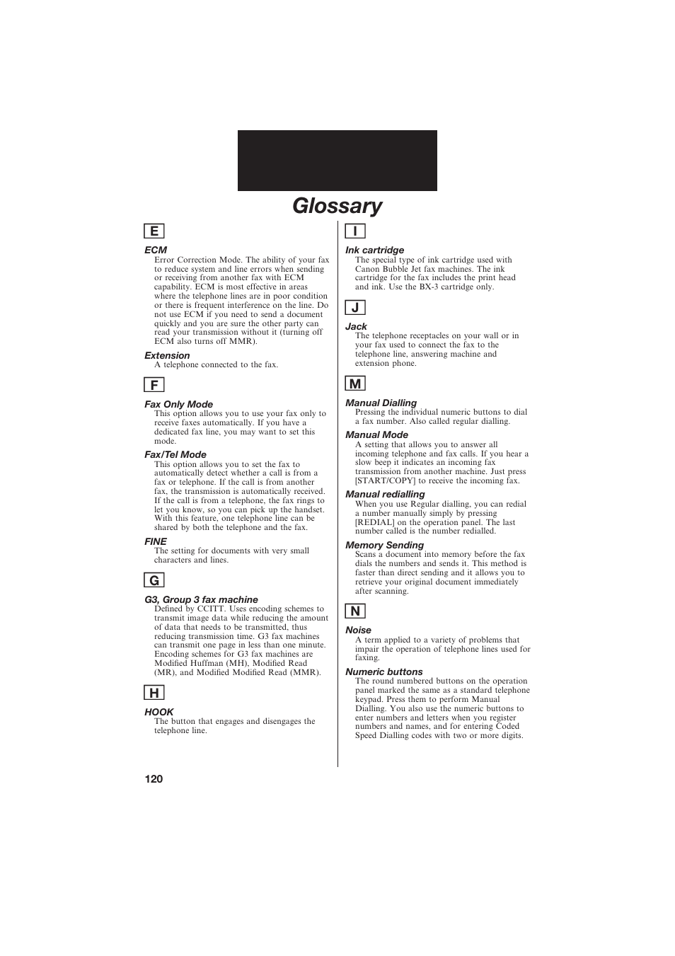 Glossary | Canon B150 User Manual | Page 132 / 138