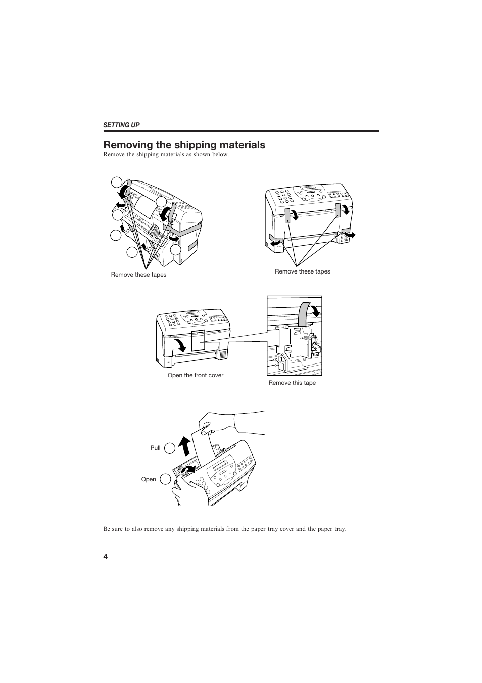 Removing the shipping materials | Canon B150 User Manual | Page 16 / 138