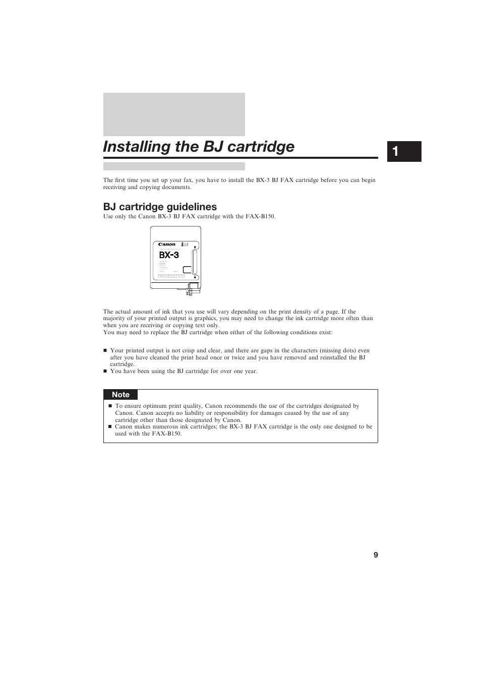 Installing the bj cartridge | Canon B150 User Manual | Page 21 / 138