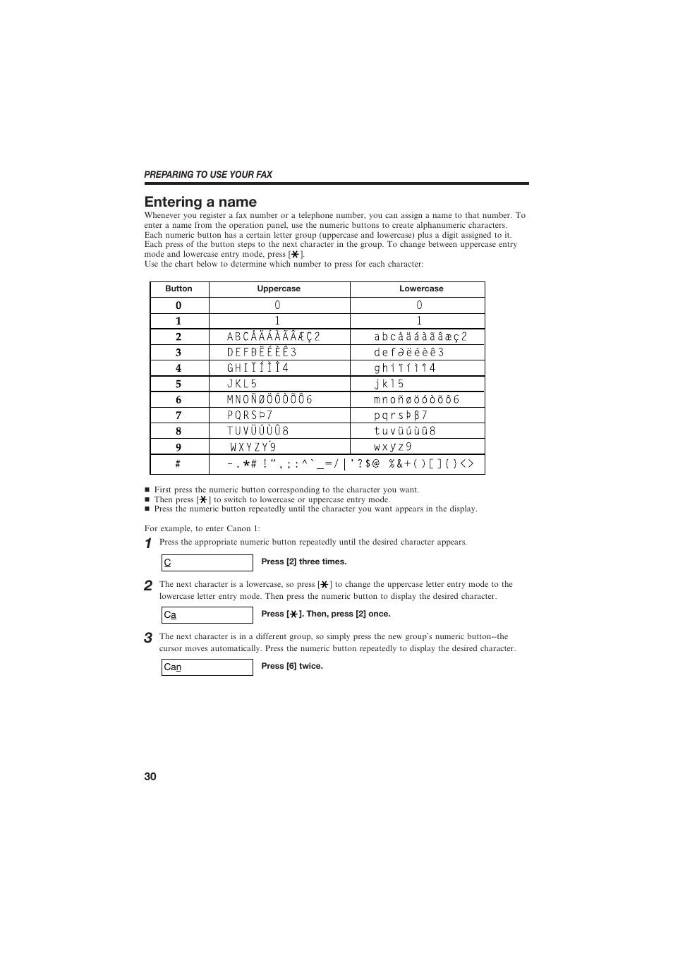 Entering a name | Canon B150 User Manual | Page 42 / 138