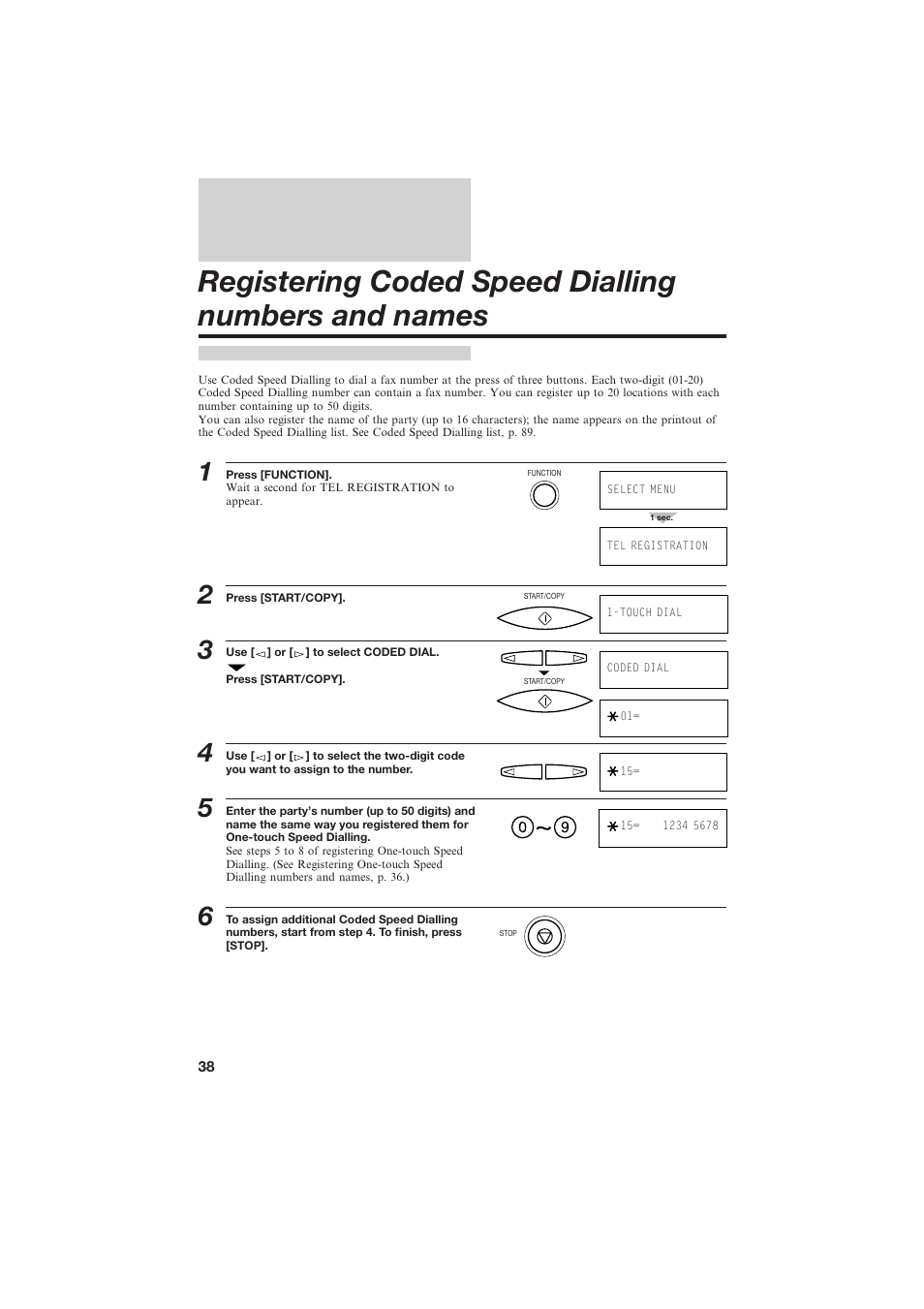 Registering coded speed dialling numbers and names | Canon B150 User Manual | Page 50 / 138