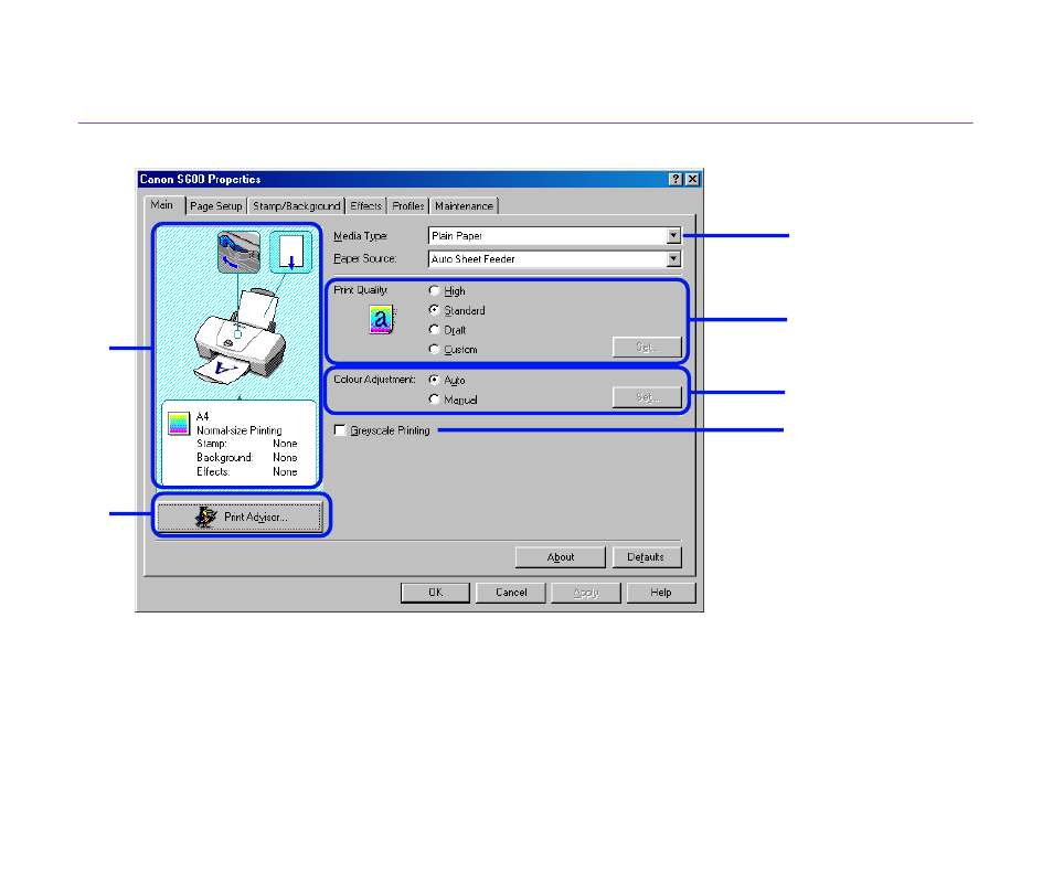 Main] tab | Canon BJC S600 User Manual | Page 23 / 191