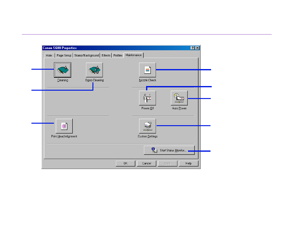 Maintenance] properties tab | Canon BJC S600 User Manual | Page 35 / 191