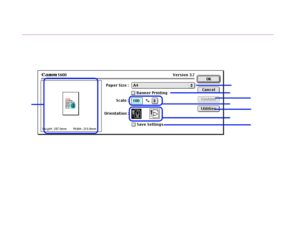 Page setup] dialog box | Canon BJC S600 User Manual | Page 44 / 191