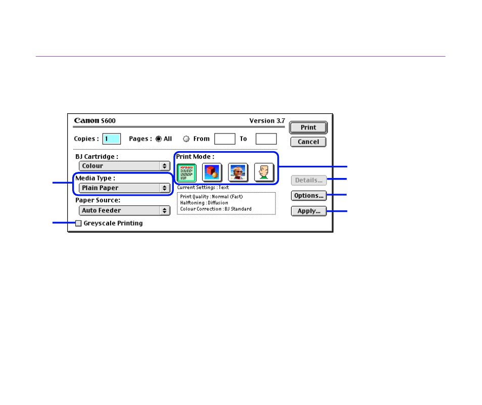 Print] dialog box | Canon BJC S600 User Manual | Page 48 / 191