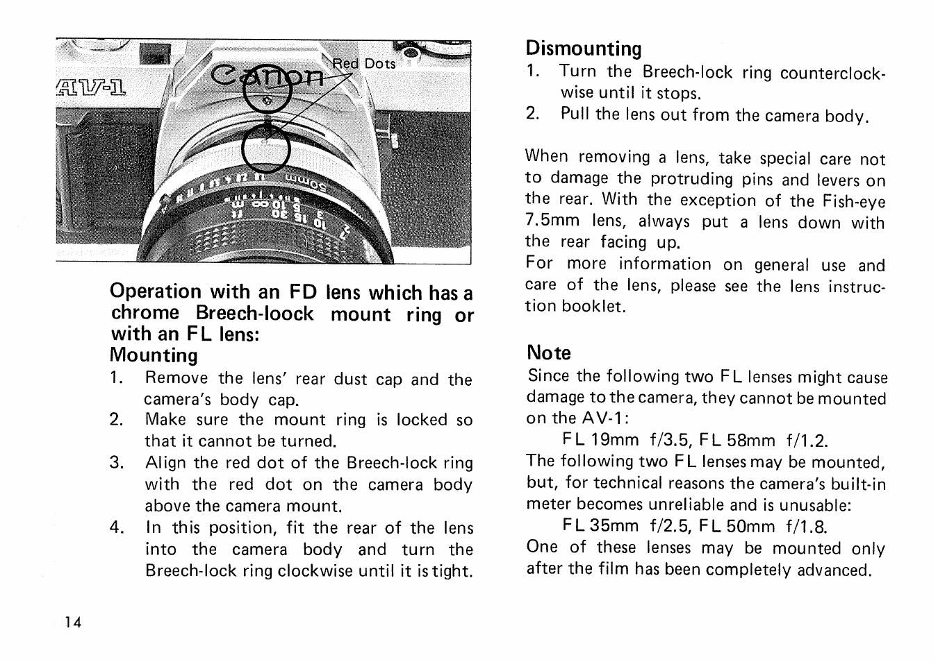 Lens cap and rear dust cap, Lens cap, Rear dust cap | Canon AV 1 User Manual | Page 15 / 29