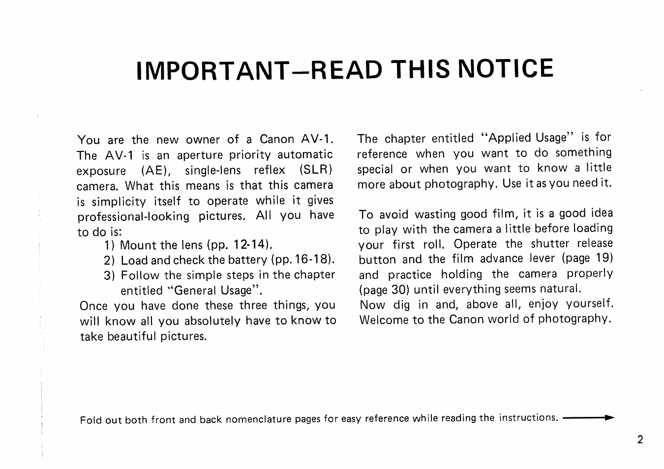 Important-read this notice | Canon AV 1 User Manual | Page 3 / 29