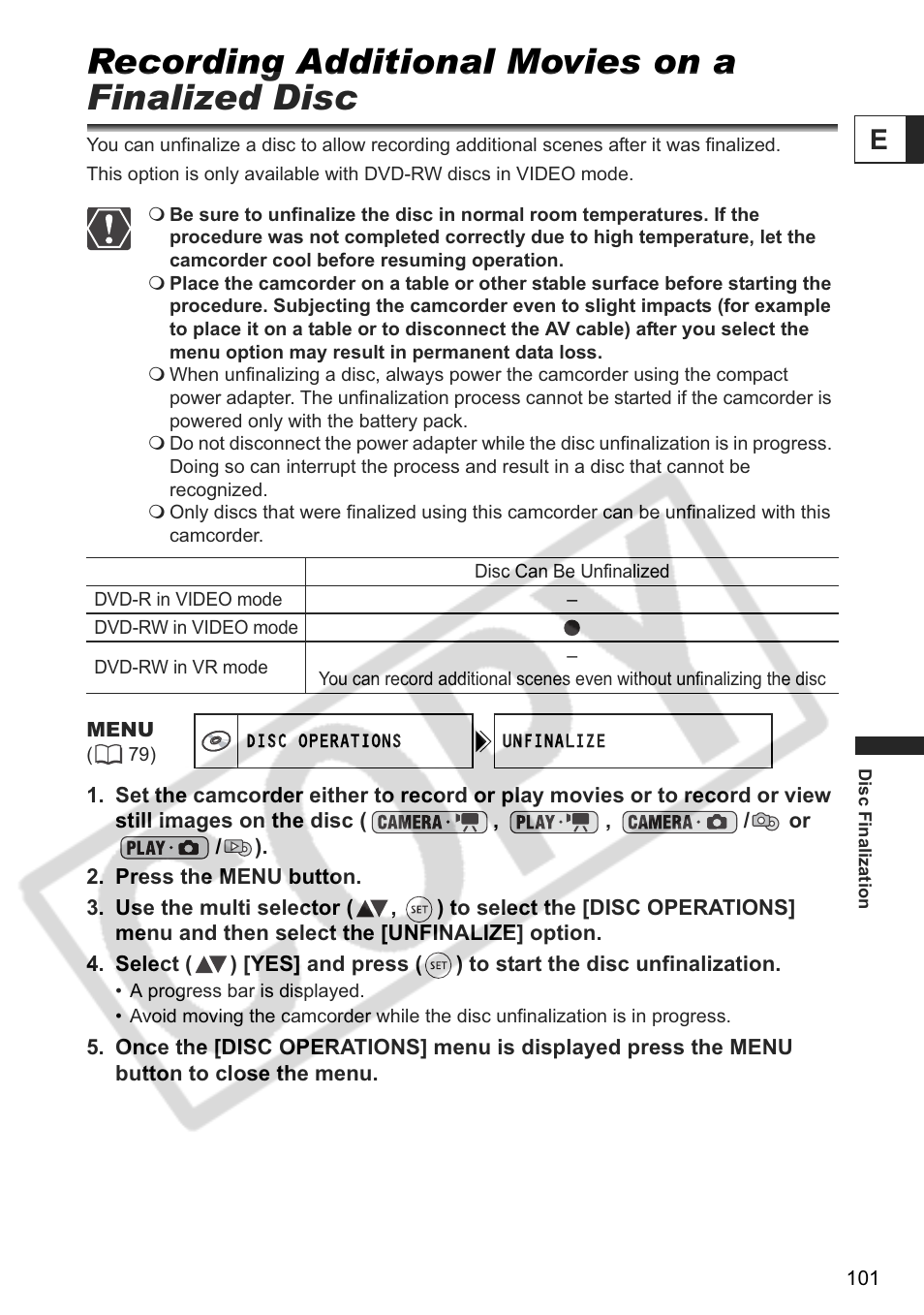 Recording additional movies on a finalized disc | Canon DC 40 User Manual | Page 101 / 144