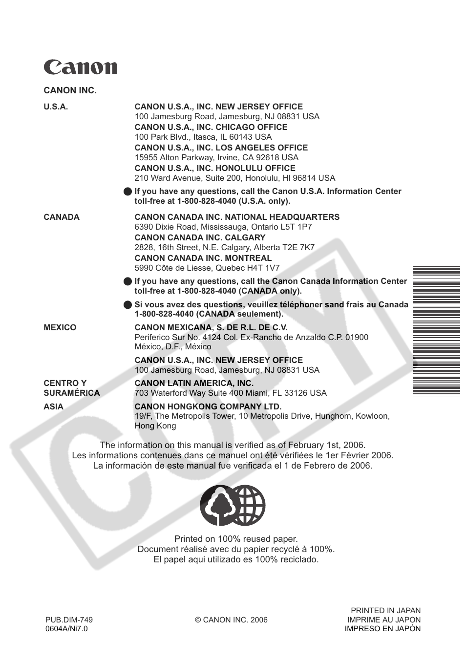 Canon DC 40 User Manual | Page 144 / 144