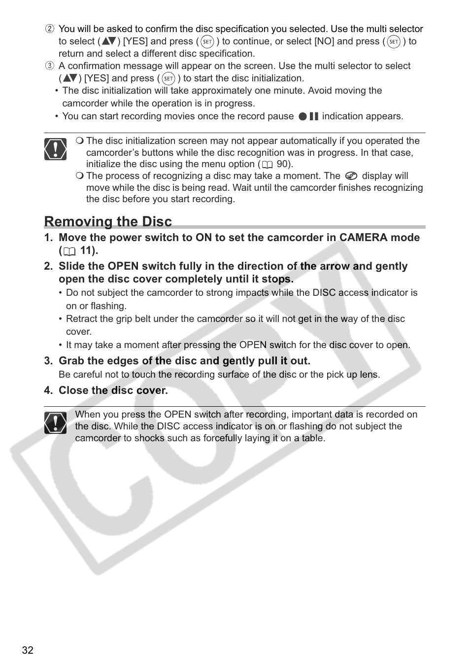 Removing the disc | Canon DC 40 User Manual | Page 32 / 144