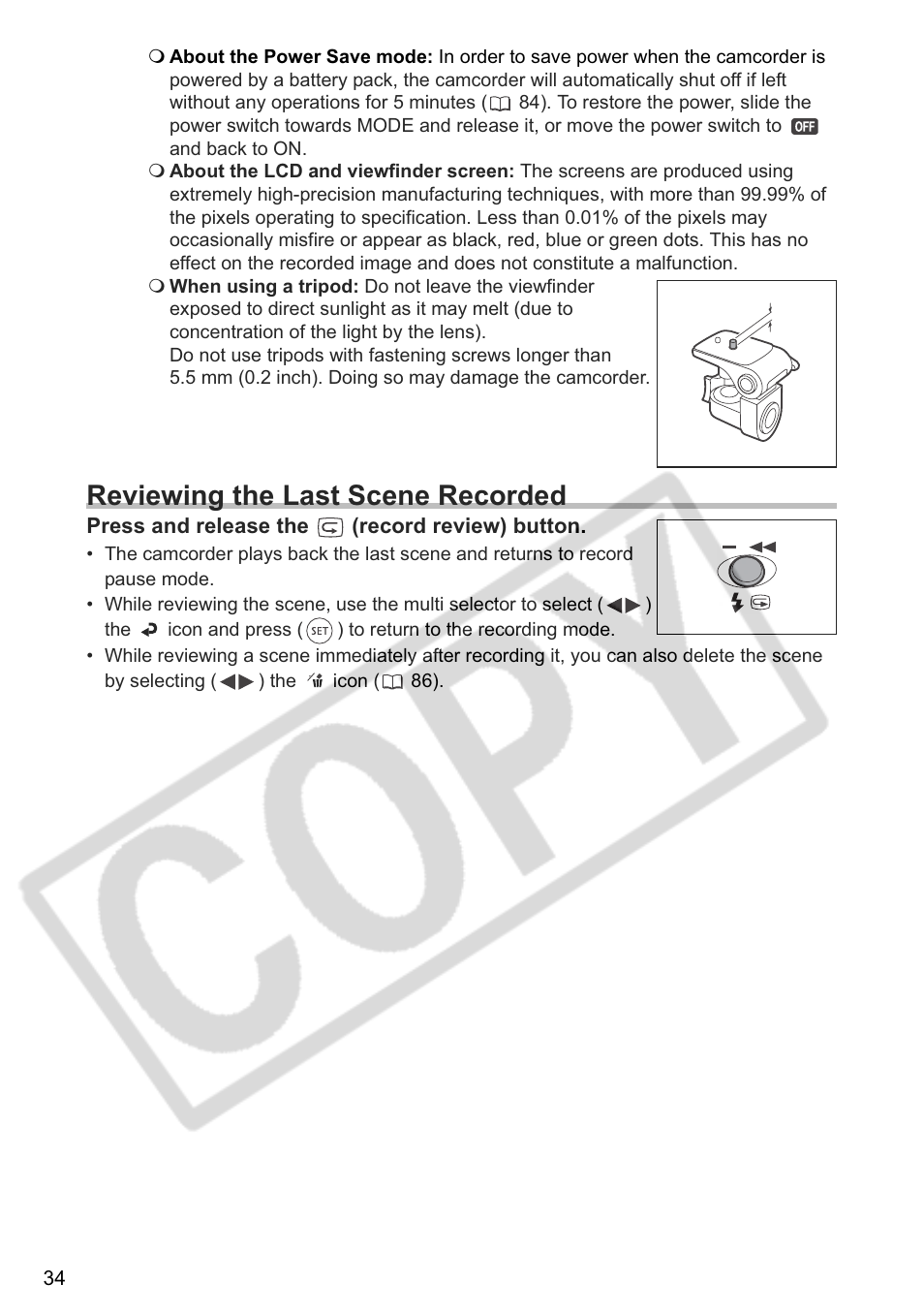 Reviewing the last scene recorded | Canon DC 40 User Manual | Page 34 / 144