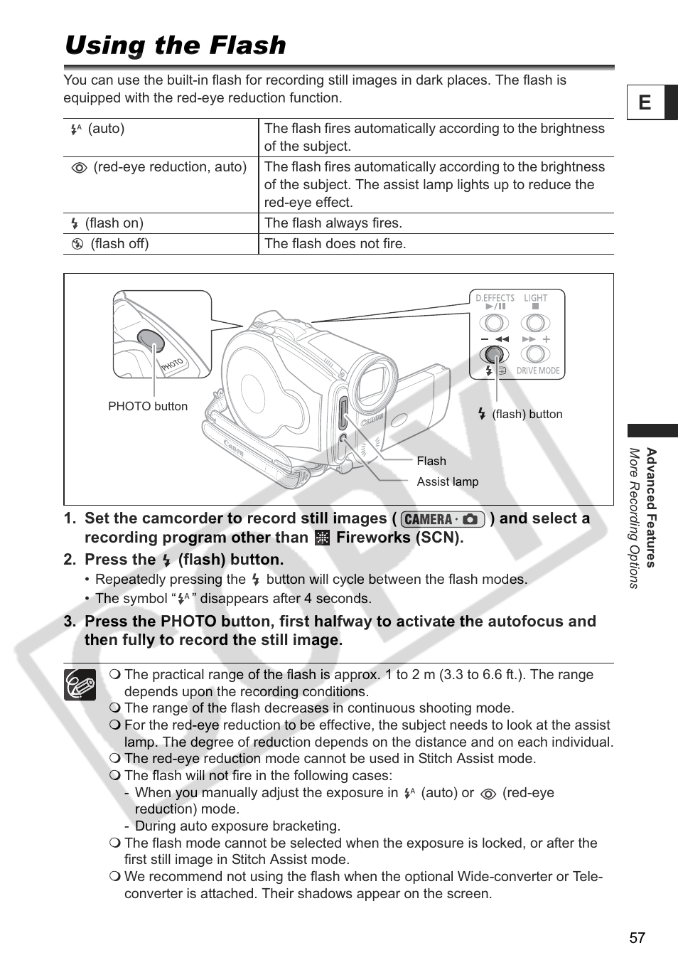 Using the flash | Canon DC 40 User Manual | Page 57 / 144