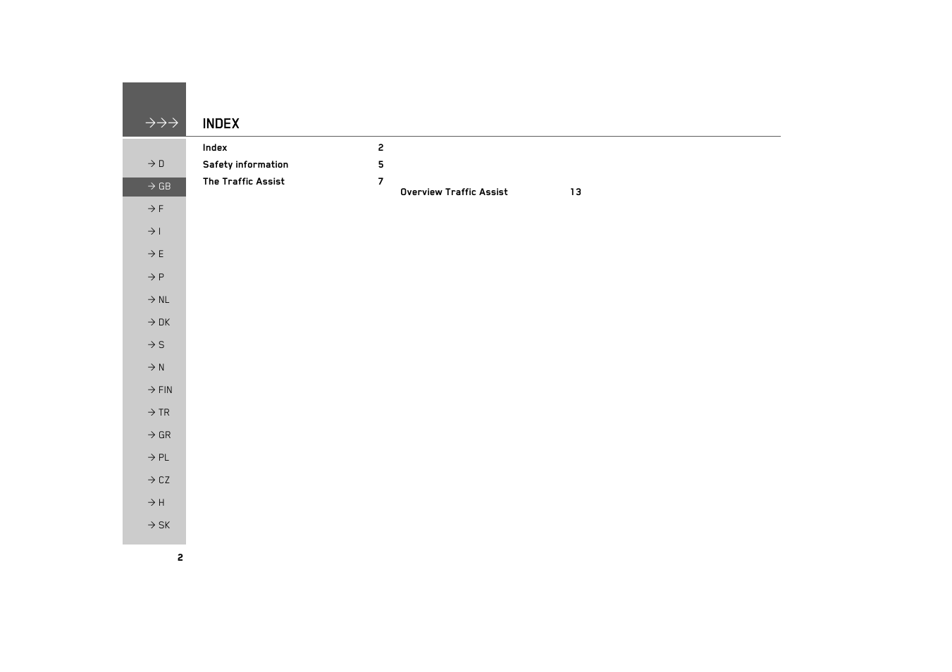 Index | Becker TRAFFIC ASSIST 7926 User Manual | Page 2 / 92
