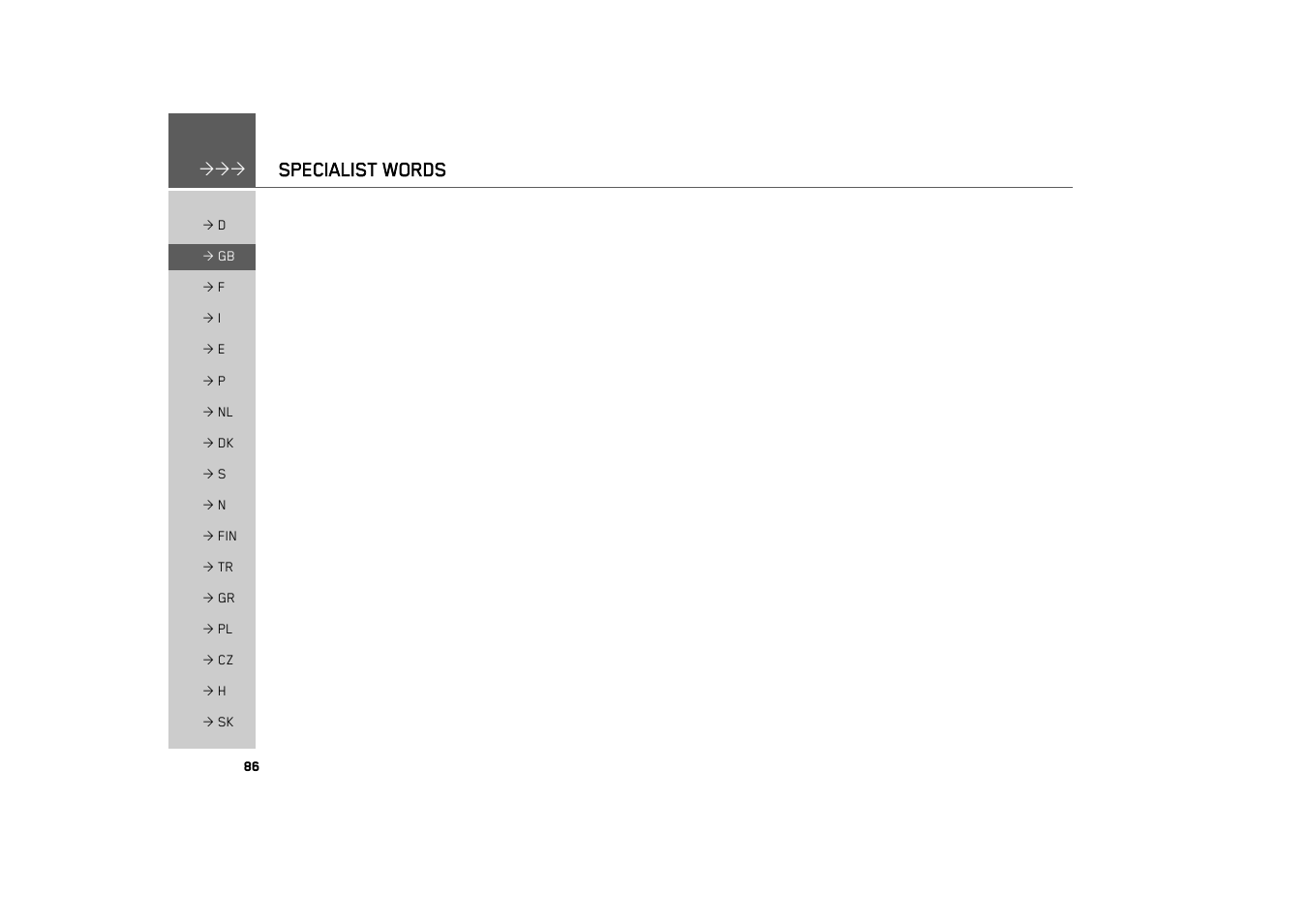 Specialist words | Becker TRAFFIC ASSIST 7926 User Manual | Page 86 / 92