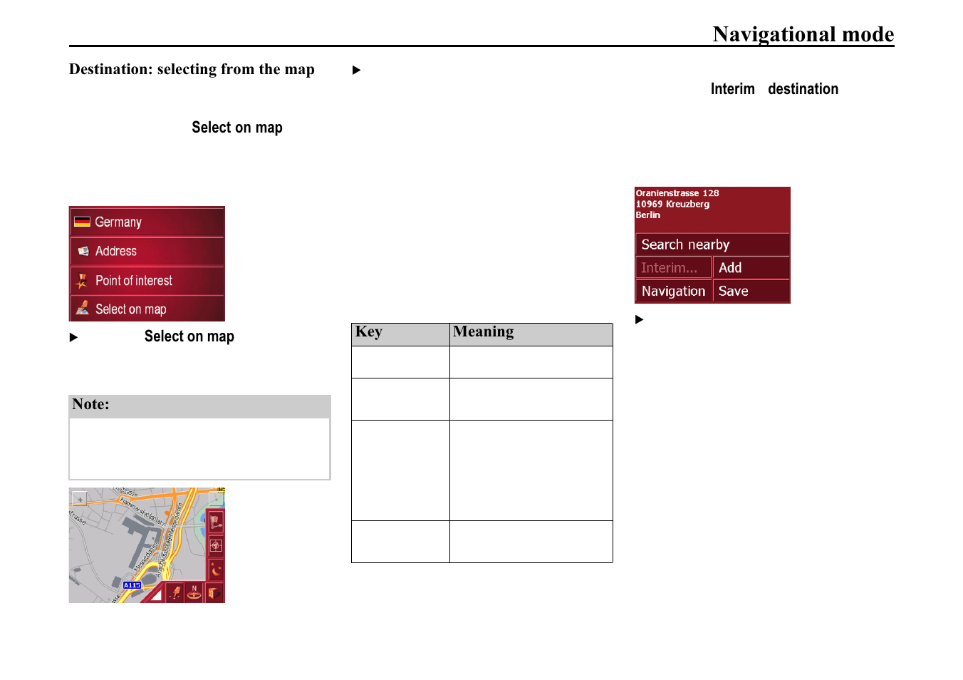 Destination: selecting from the map, Hvwlqdwlrq vhohfwlqj iurp, Wkh pds | 1dyljdwlrqdo prgh | Becker TRAFFIC ASSIST 7914 User Manual | Page 41 / 74