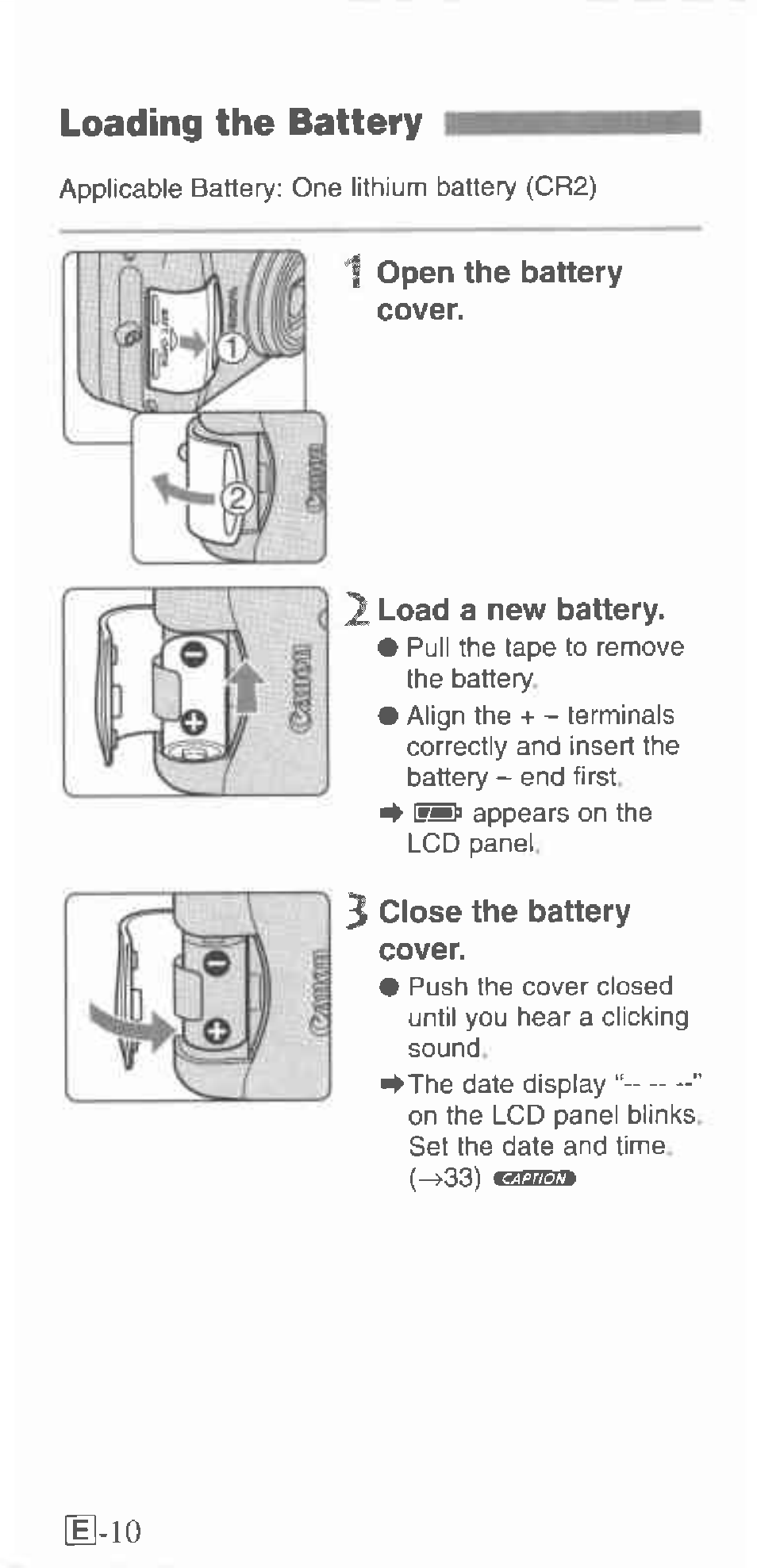 Loading the battery | Canon 130U User Manual | Page 10 / 39