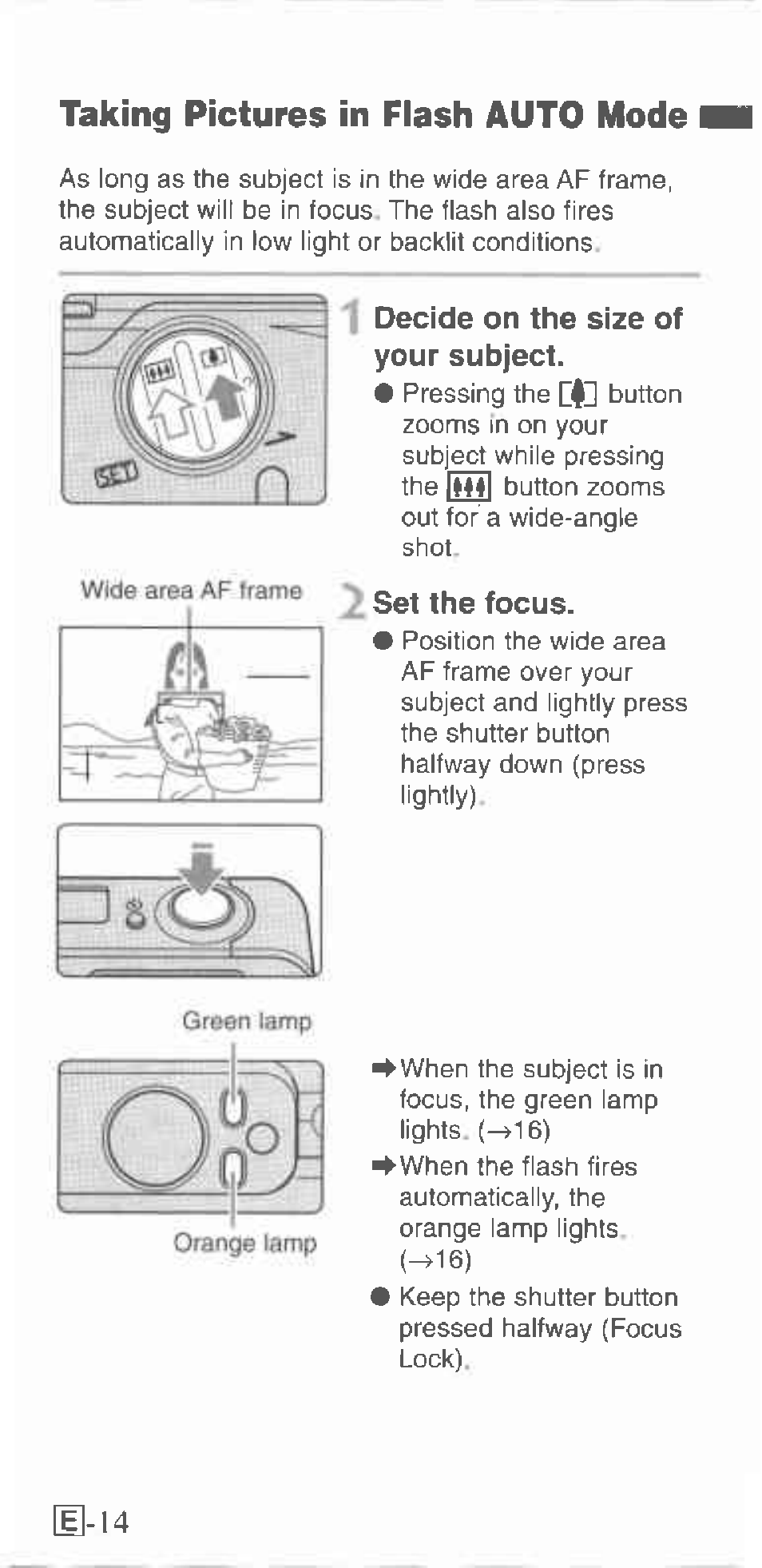 Taking pictures in fiash auto imode i, H-14 | Canon 130U User Manual | Page 14 / 39