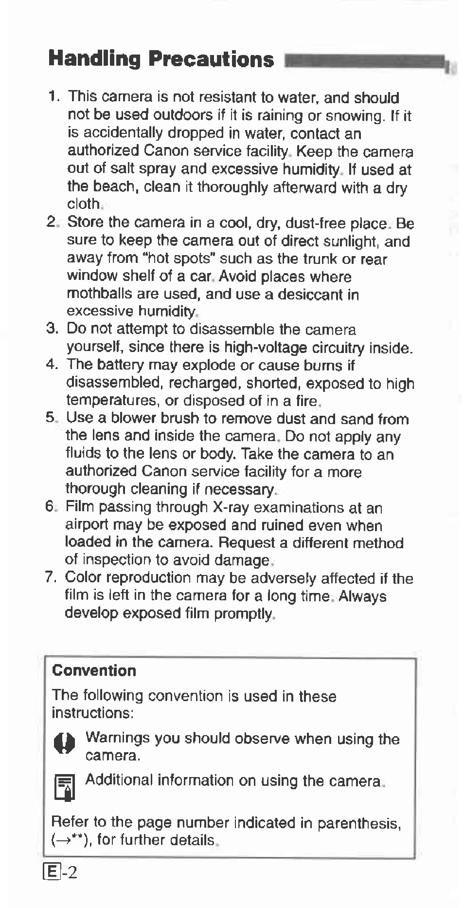 Handling precautions | Canon 130U User Manual | Page 2 / 39