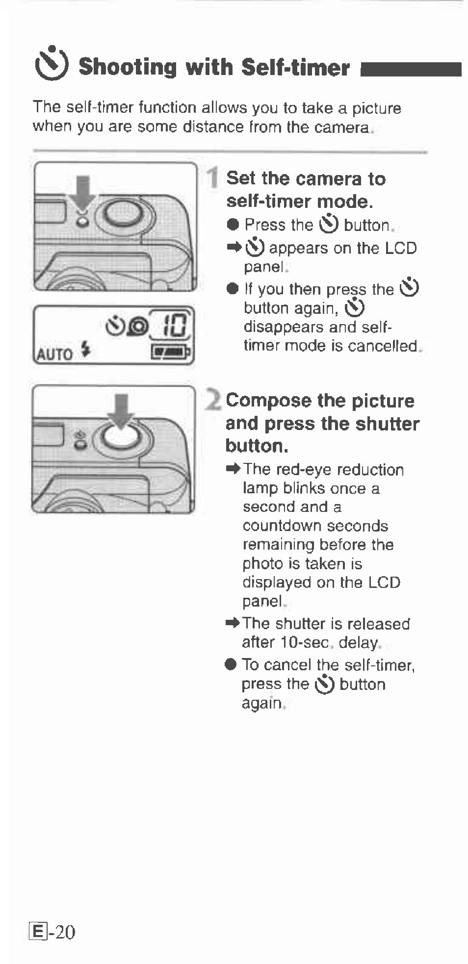 Shooting with seif-timer | Canon 130U User Manual | Page 20 / 39