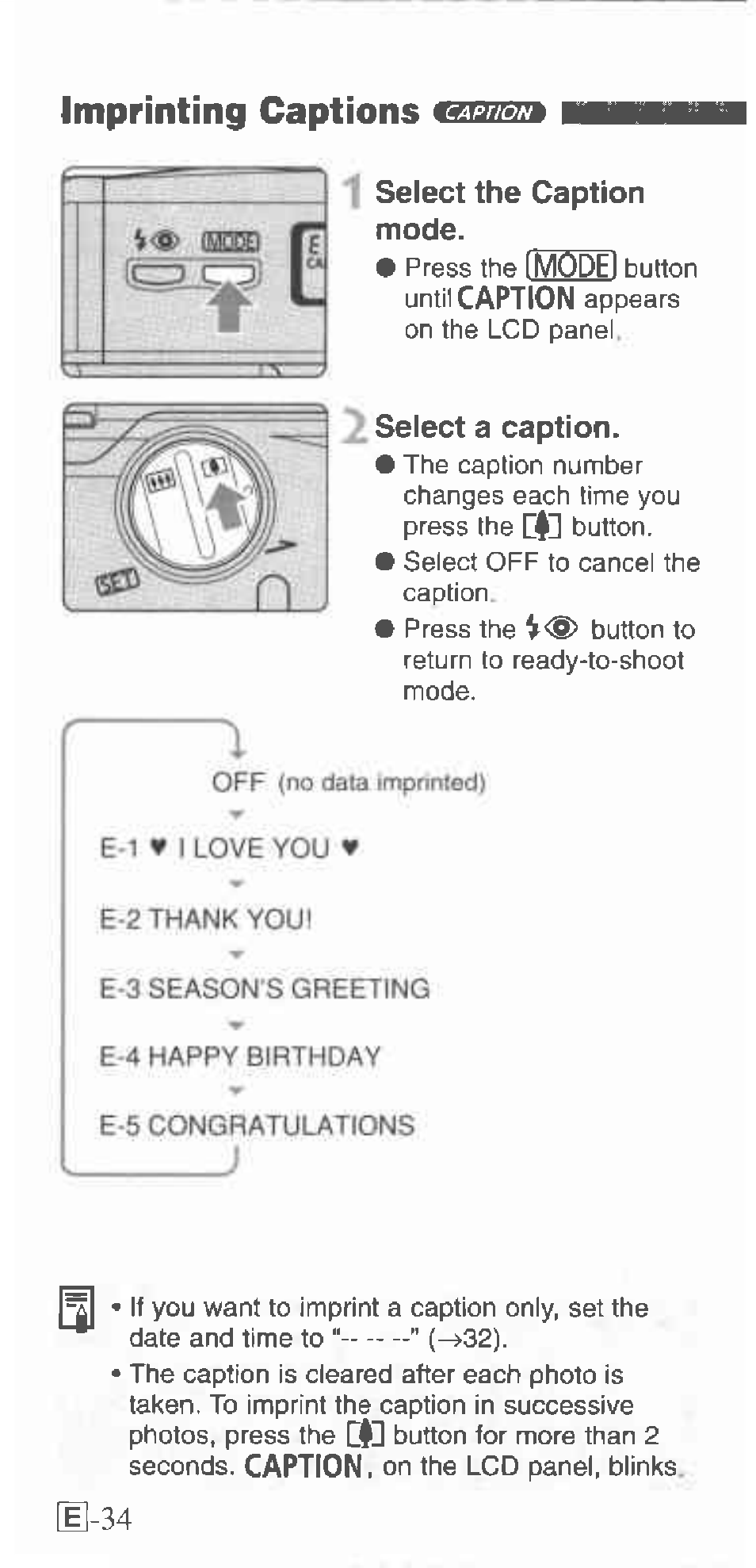 Imprinting captions asisnm, H-34 | Canon 130U User Manual | Page 34 / 39