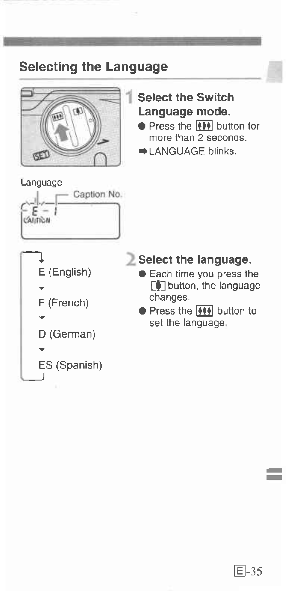 Selecting the language, Lj-35 | Canon 130U User Manual | Page 35 / 39