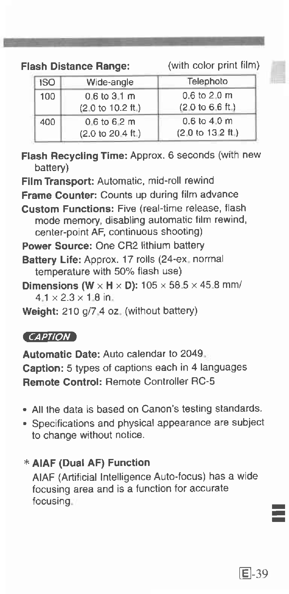 With color print film), E-39 | Canon 130U User Manual | Page 39 / 39