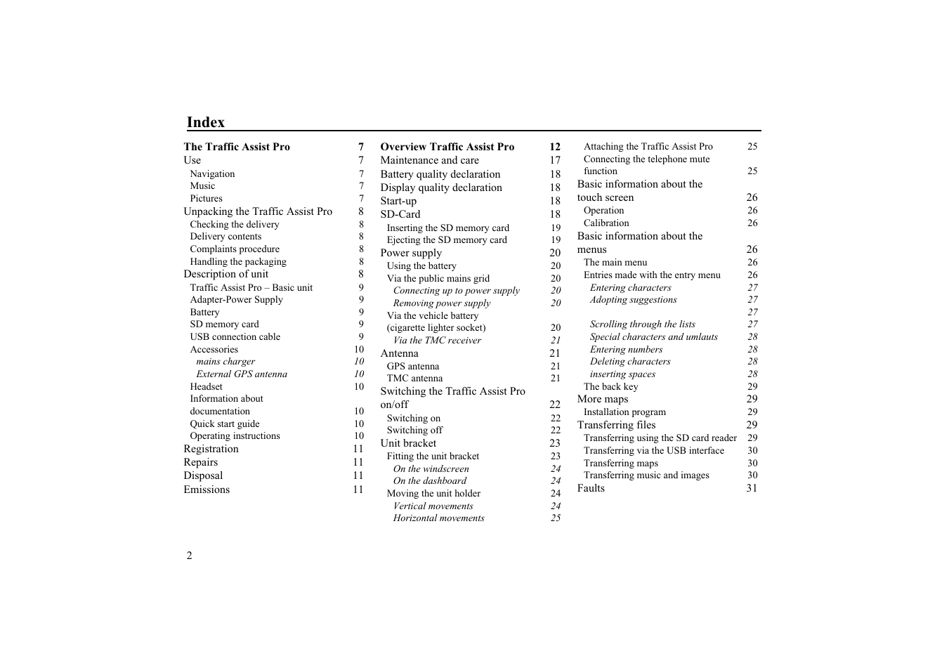 Index | Becker EDITION TRAFFIC ASSIST PRO 7929 TMC User Manual | Page 2 / 84
