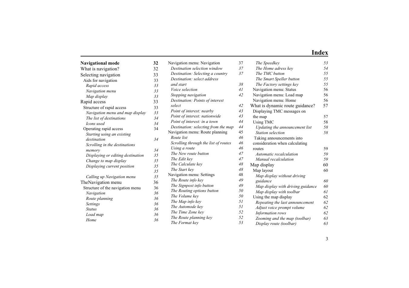 Index | Becker EDITION TRAFFIC ASSIST PRO 7929 TMC User Manual | Page 3 / 84