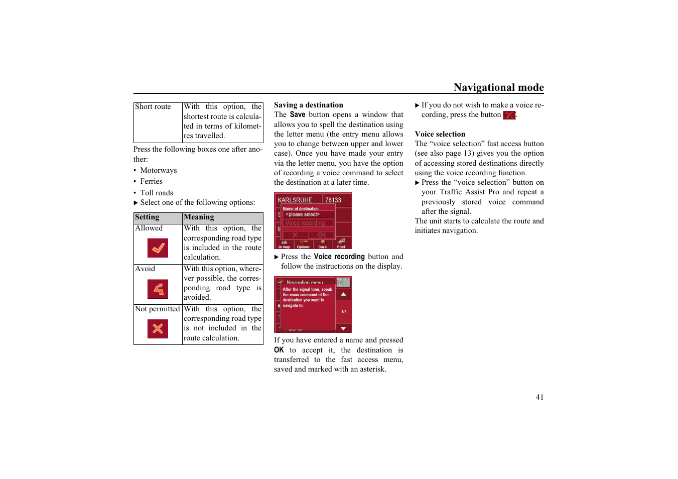 Voice selection, Navigational mode | Becker EDITION TRAFFIC ASSIST PRO 7929 TMC User Manual | Page 41 / 84