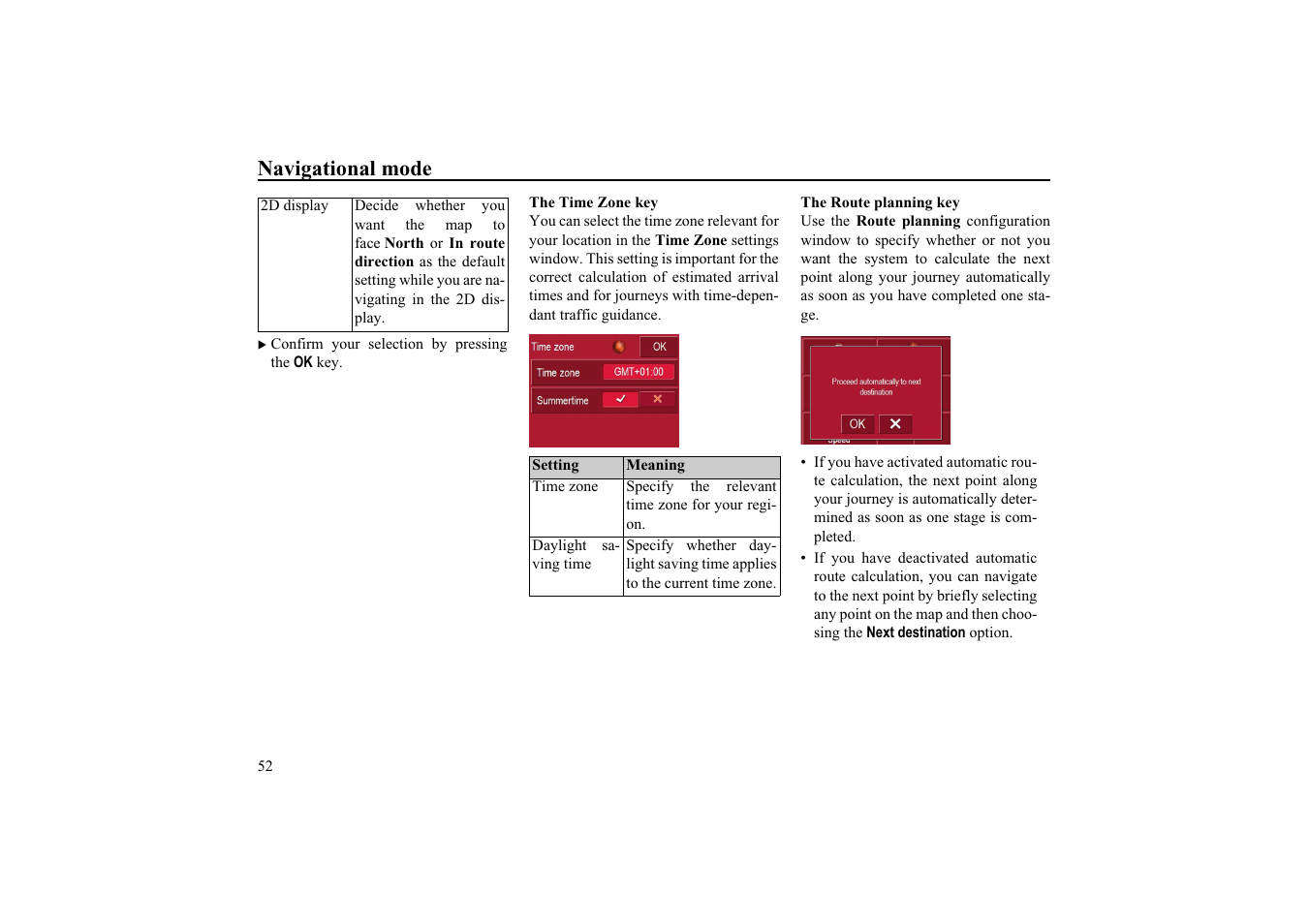 The time zone key, The route planning key, Navigational mode | Becker EDITION TRAFFIC ASSIST PRO 7929 TMC User Manual | Page 52 / 84