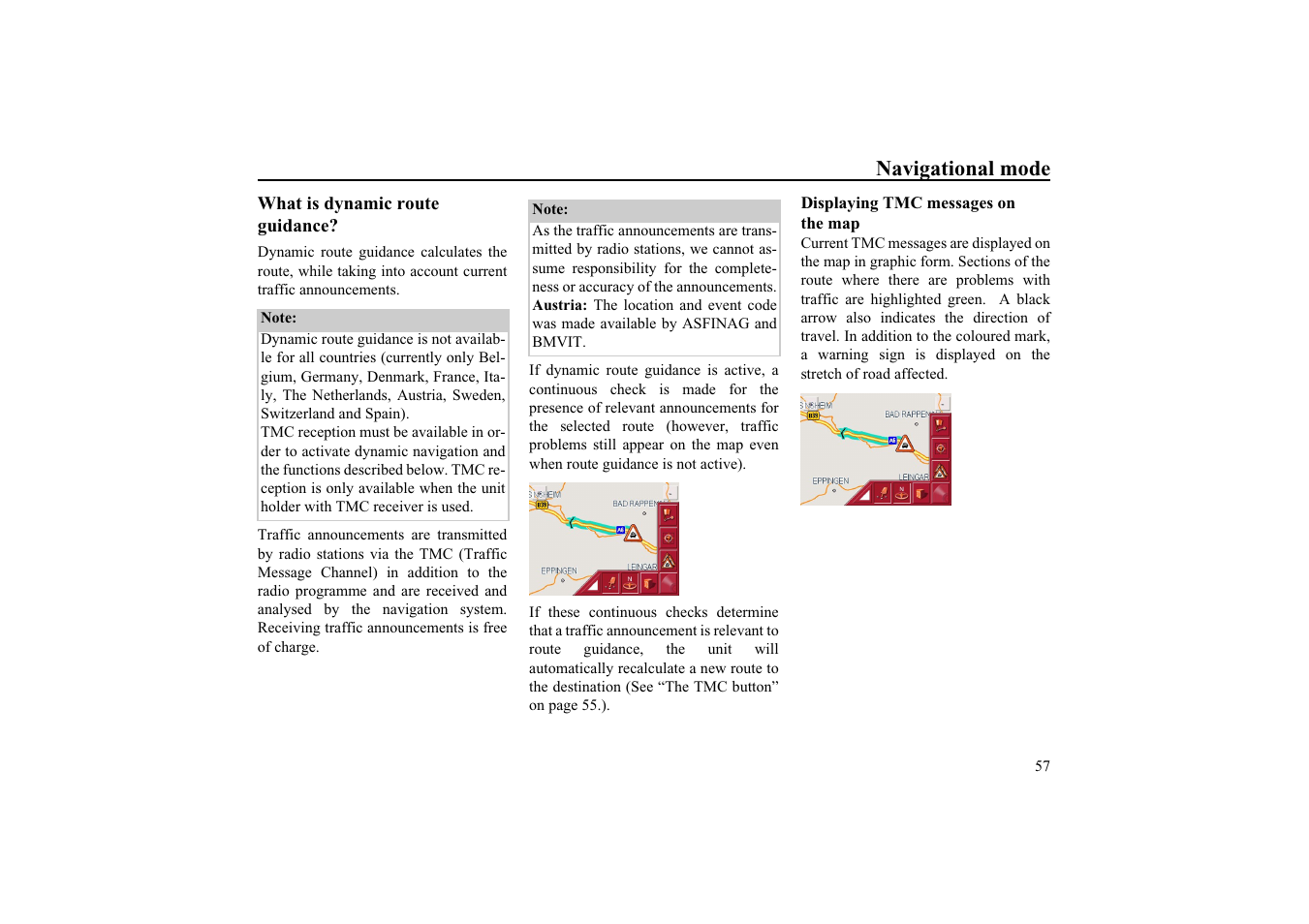 What is dynamic route guidance, Displaying tmc messages on the map | Becker EDITION TRAFFIC ASSIST PRO 7929 TMC User Manual | Page 57 / 84