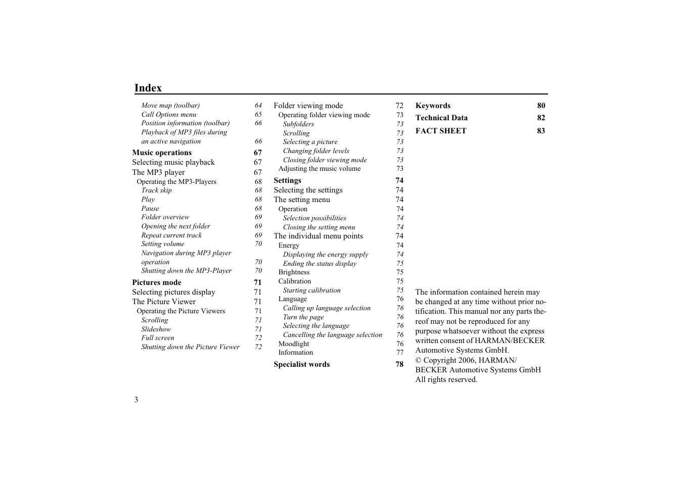 Index | Becker TRAFFIC ASSIST HIGHSPEED 7934 User Manual | Page 4 / 85