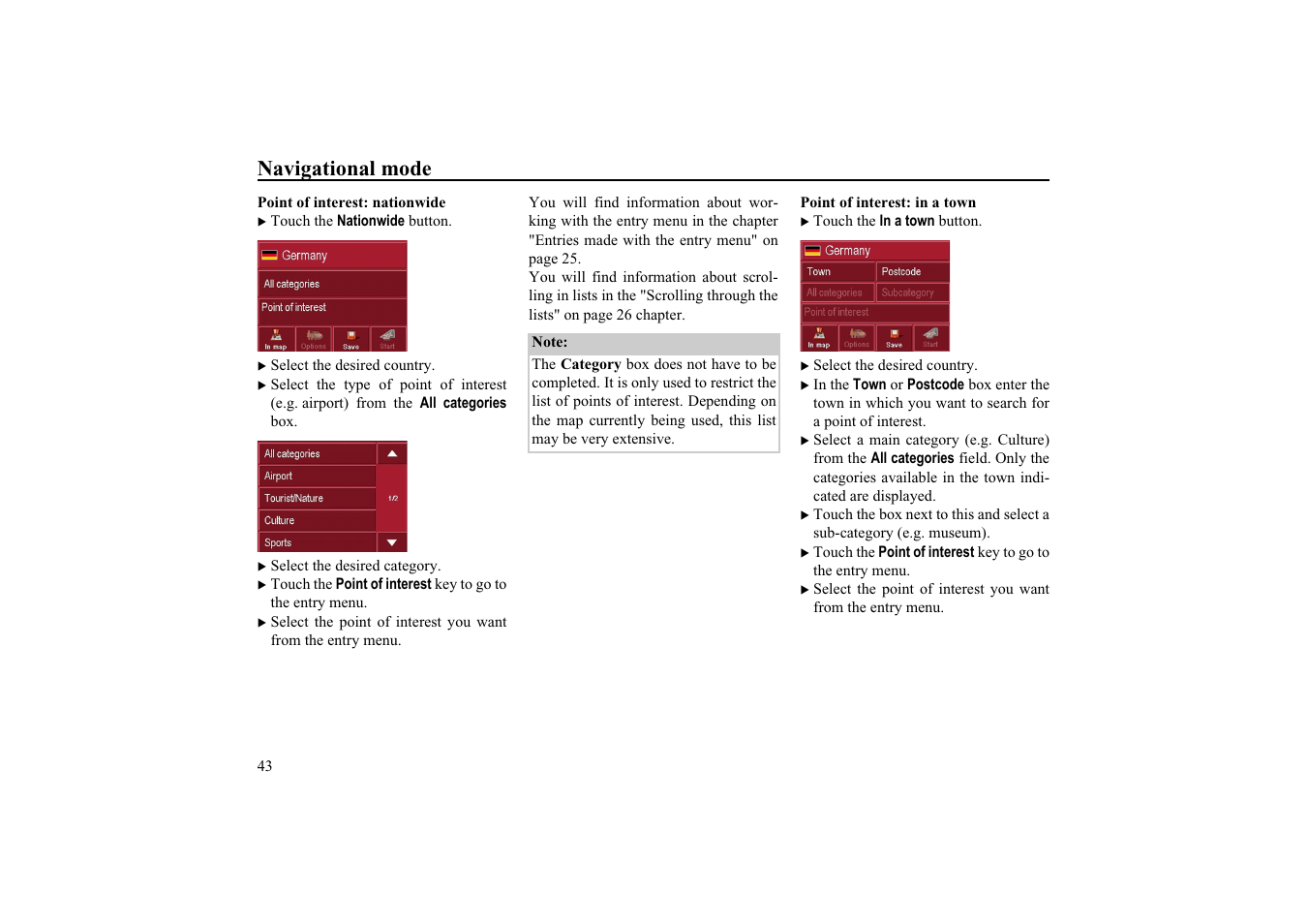 Point of interest: nationwide, Navigational mode | Becker TRAFFIC ASSIST HIGHSPEED 7934 User Manual | Page 44 / 85