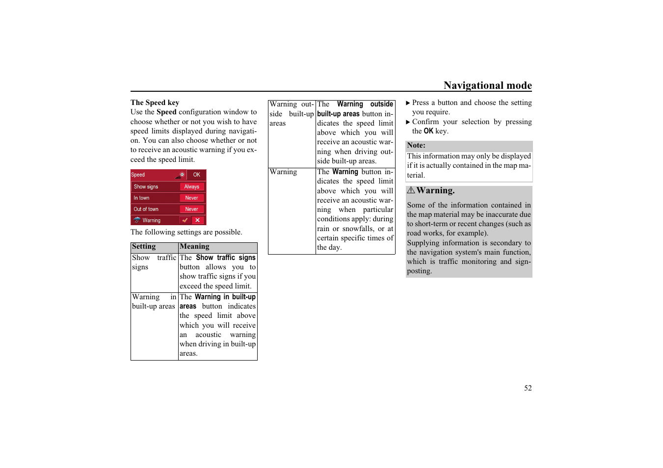 The speed key, Navigational mode | Becker TRAFFIC ASSIST HIGHSPEED 7934 User Manual | Page 53 / 85