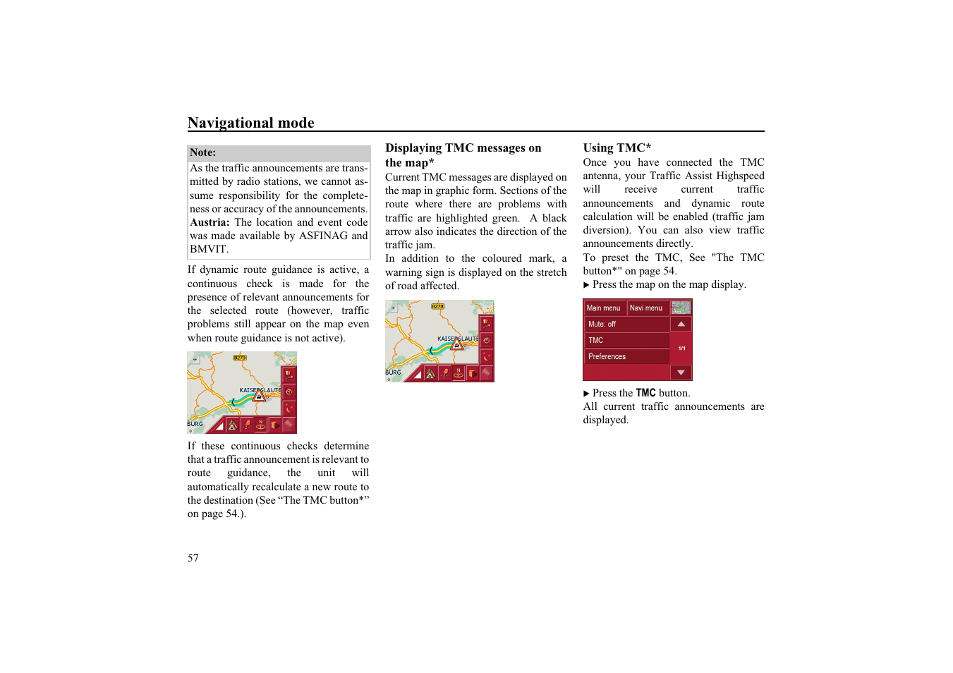 Displaying tmc messages on the map, Using tmc, Navigational mode | Becker TRAFFIC ASSIST HIGHSPEED 7934 User Manual | Page 58 / 85