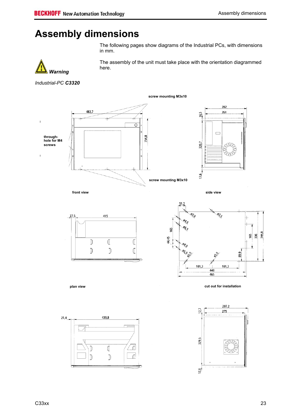 Assembly dimensions, Chapter | BECKHOFF C33xx User Manual | Page 25 / 29