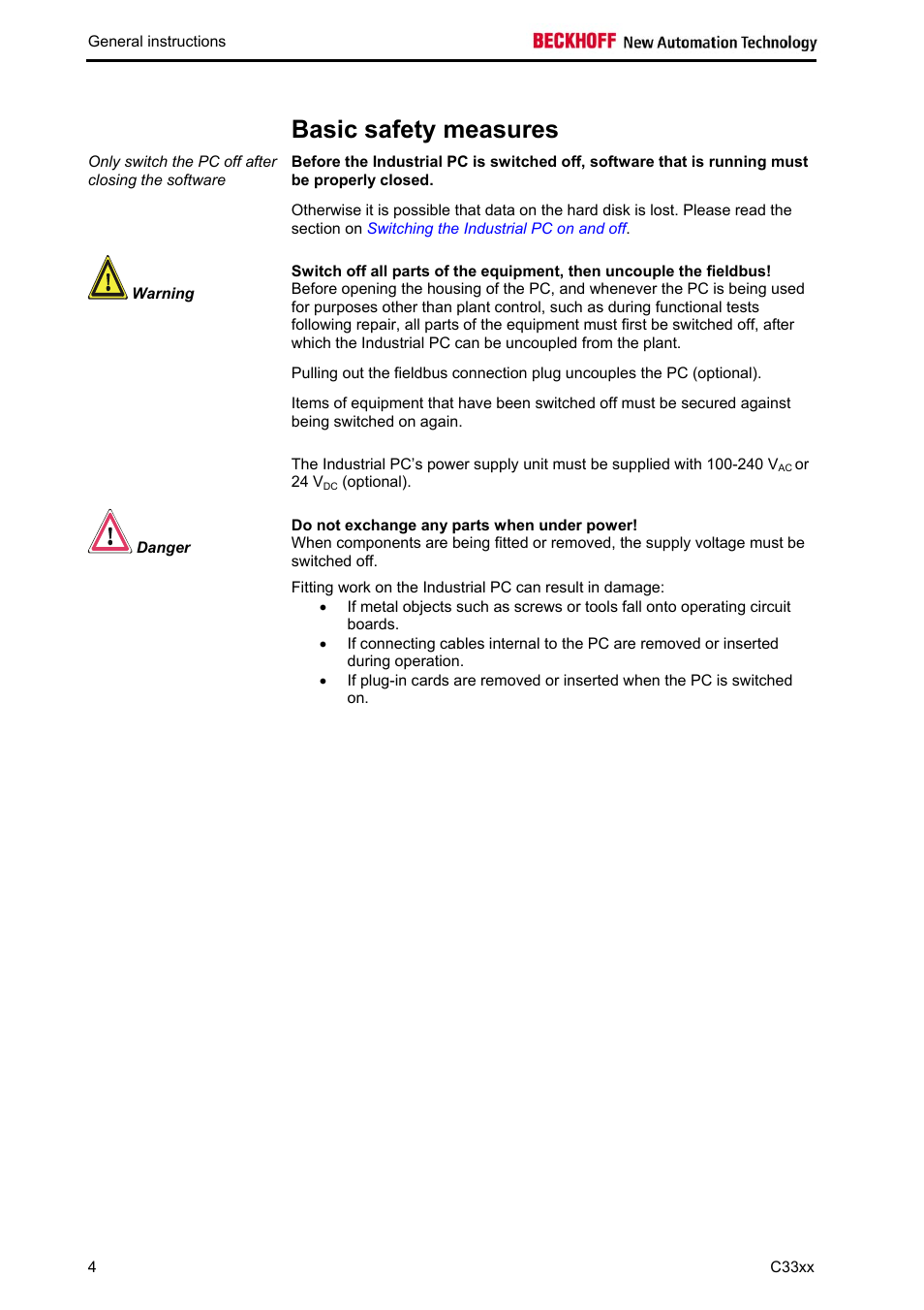 Basic safety measures | BECKHOFF C33xx User Manual | Page 6 / 29