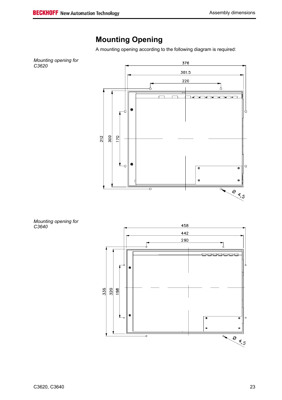 Mounting opening | BECKHOFF C3620 User Manual | Page 25 / 26