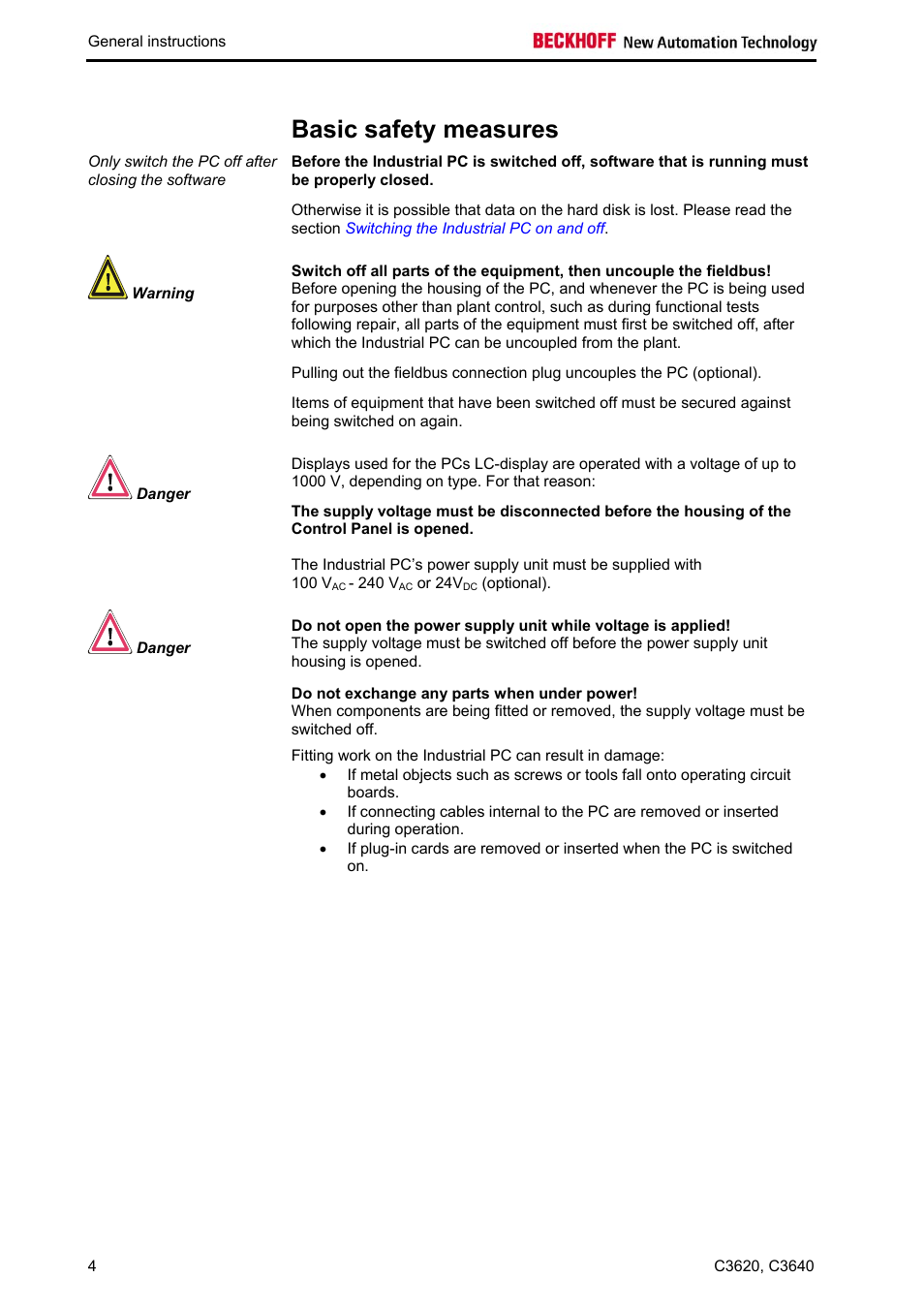 Basic safety measures | BECKHOFF C3620 User Manual | Page 6 / 26