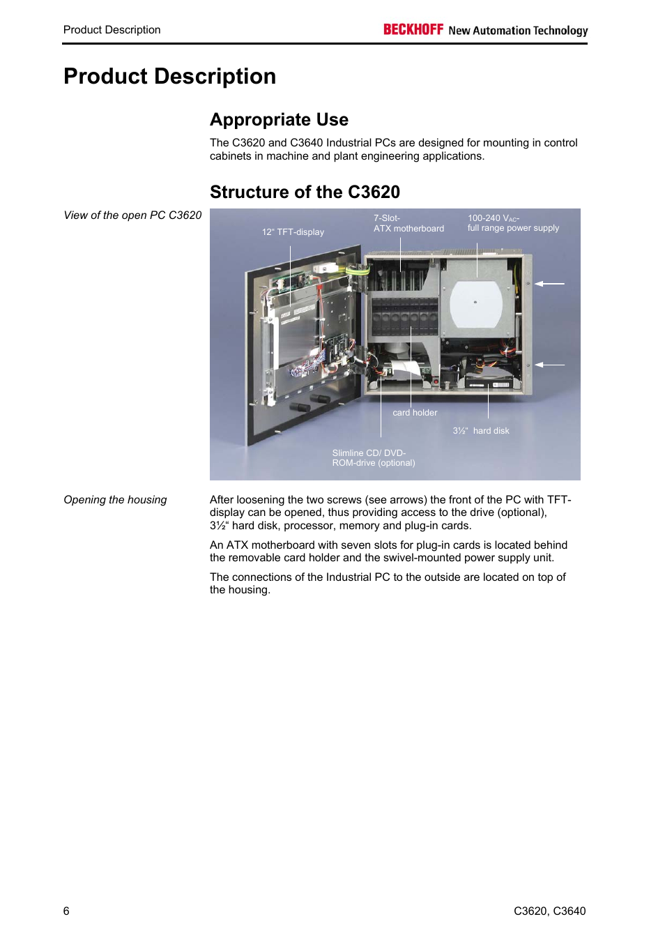 Product description, Appropriate use, Structure of the c3620 | BECKHOFF C3620 User Manual | Page 8 / 26