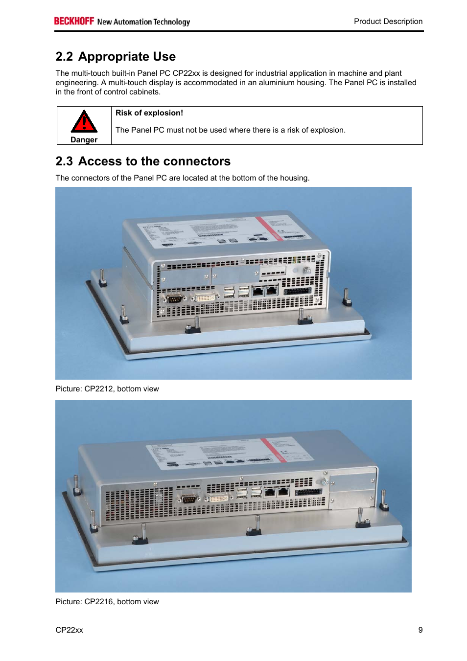 Appropriate use, Access to the connectors, 2 appropriate use | 3 access to the connectors | BECKHOFF CP22xx User Manual | Page 11 / 32