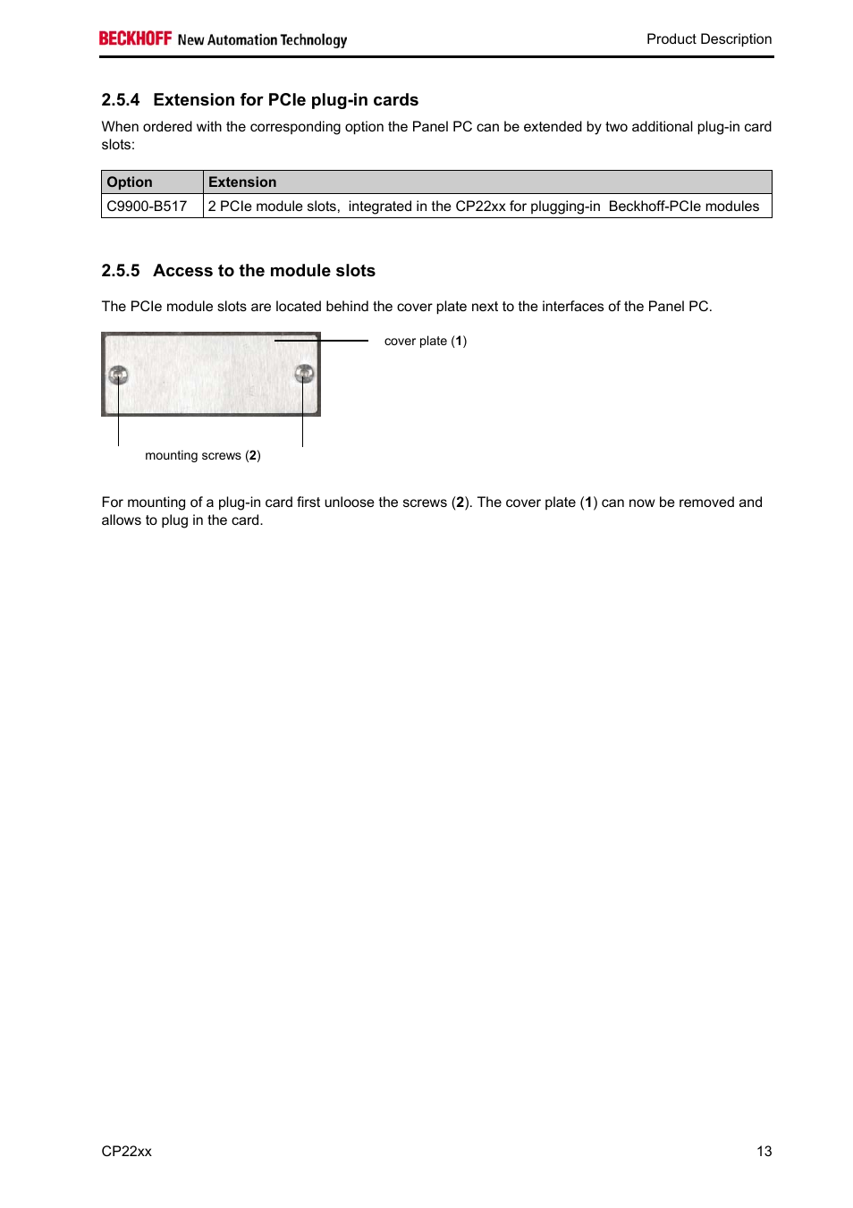 Extension for pcie plug-in cards, Access to the module slots | BECKHOFF CP22xx User Manual | Page 15 / 32