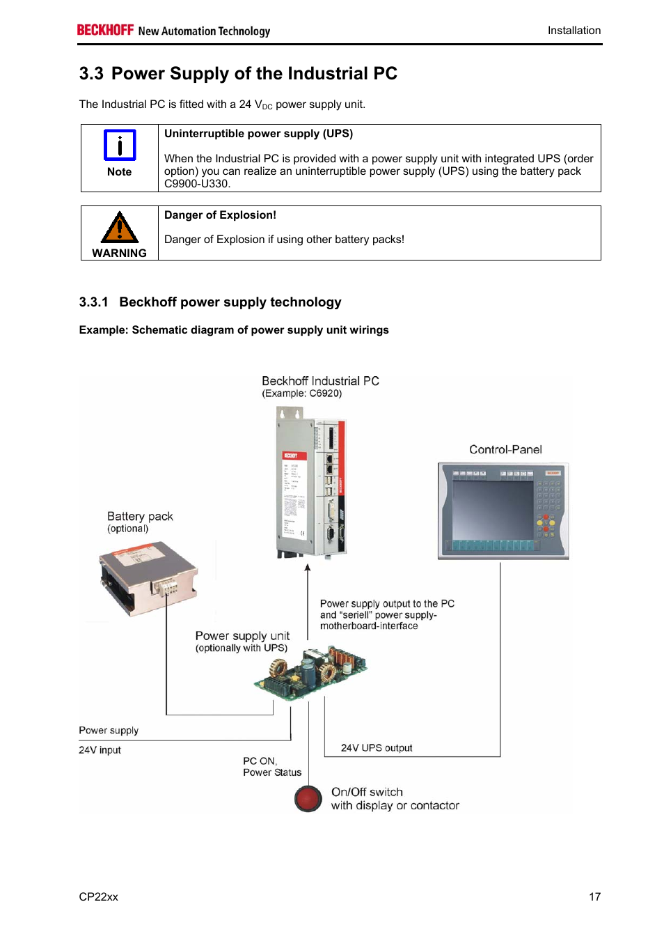 Power supply of the industrial pc, Beckhoff power supply technology, 3 power supply of the industrial pc | BECKHOFF CP22xx User Manual | Page 19 / 32