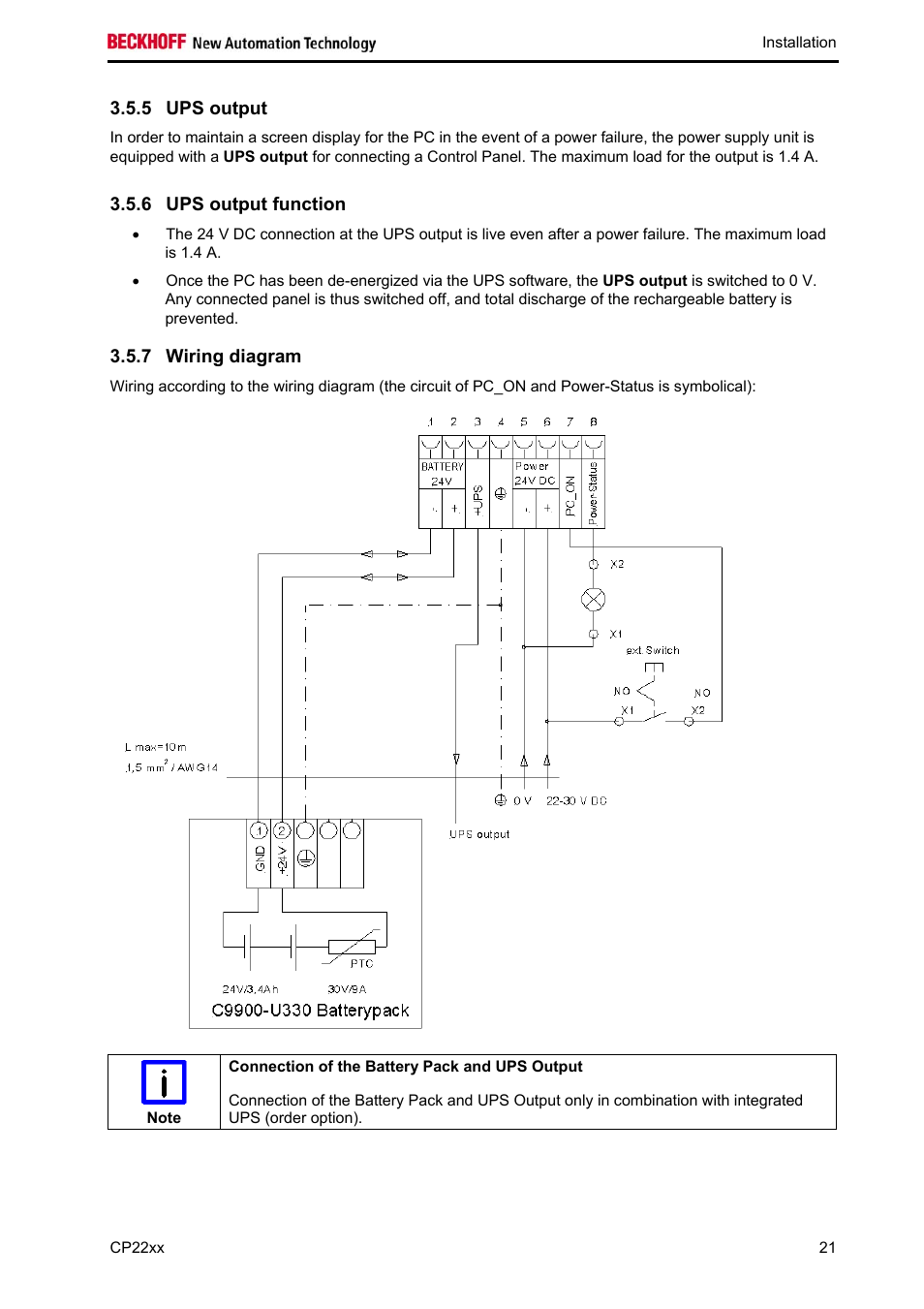 Ups output, Ups output function, Wiring diagram | BECKHOFF CP22xx User Manual | Page 23 / 32