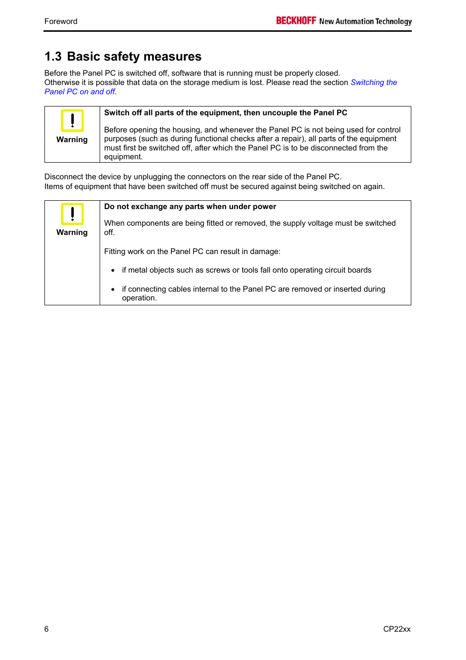 Basic safety measures, 3 basic safety measures | BECKHOFF CP22xx User Manual | Page 8 / 32