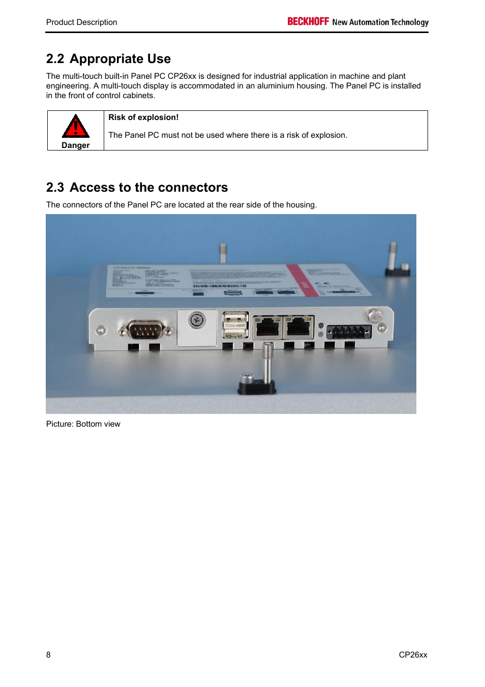 Appropriate use, Access to the connectors, 2 appropriate use | 3 access to the connectors | BECKHOFF CP26xx User Manual | Page 10 / 24