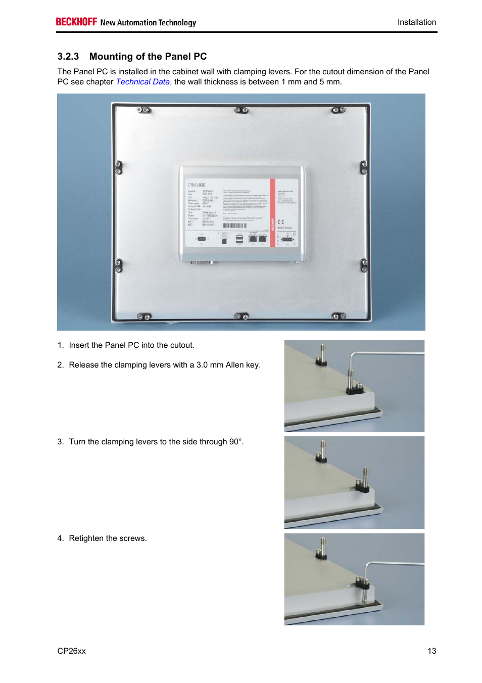 Mounting of the panel pc, 3 mounting of the panel pc | BECKHOFF CP26xx User Manual | Page 15 / 24